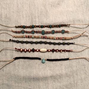 6 tie on bracelets/anklets